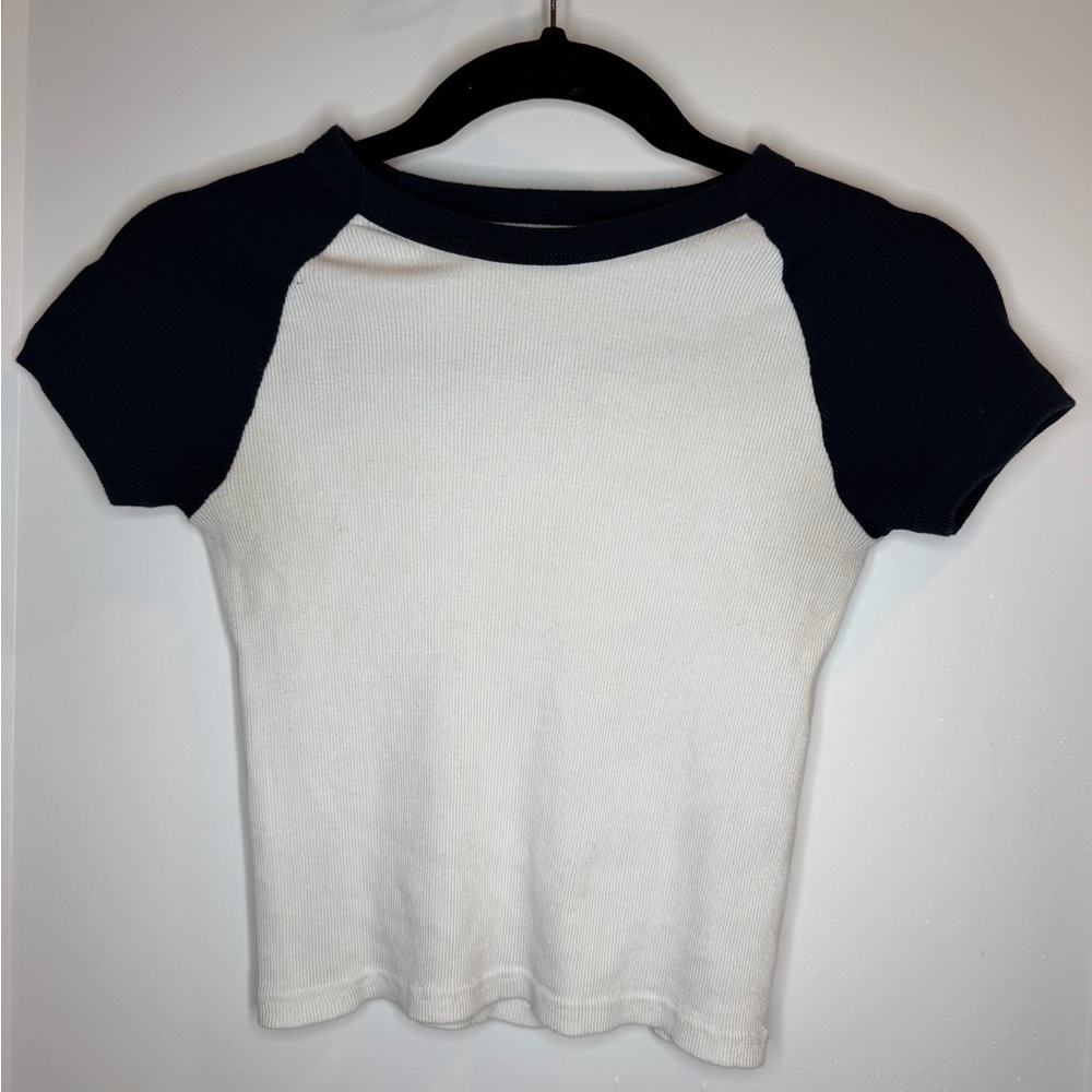 Brandy Melville Navy and White Raglan Tee